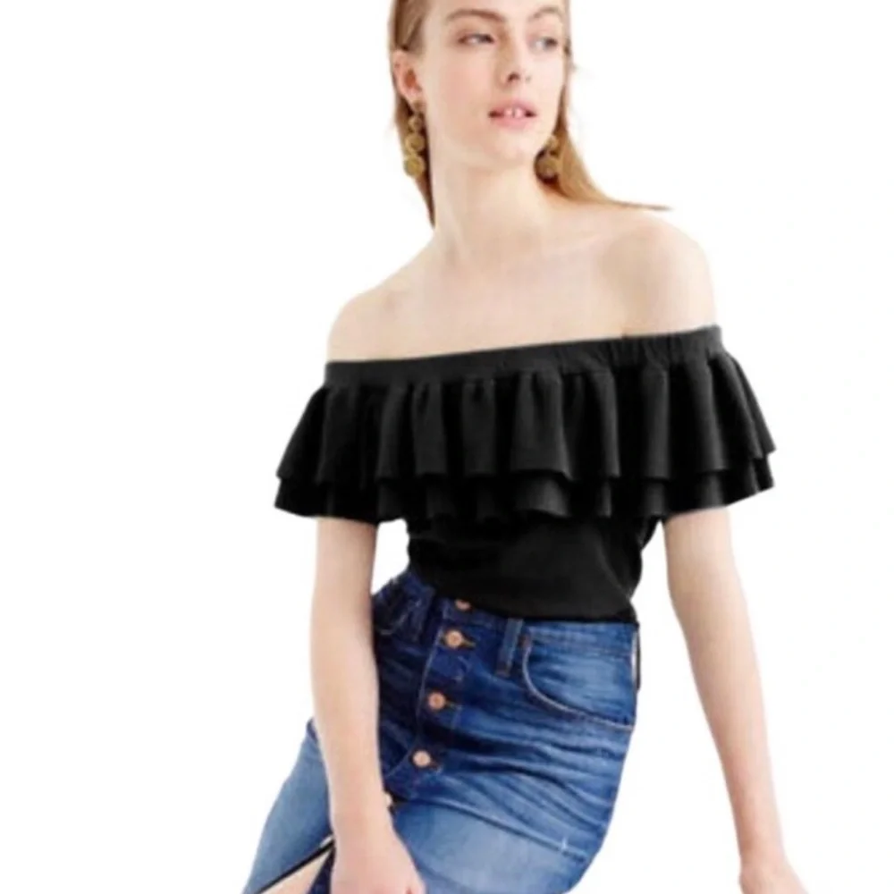J. Crew Summer Black Ruffle Top